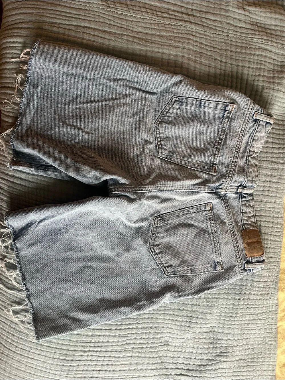 Pull&Bear Light Blue Denim Long Shorts with Frayed Hem US 8